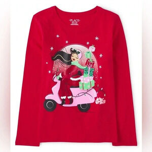 Girls 100% Cotton Long Sleeve Moped Presents Graphic Tee, Size Large (7/8)